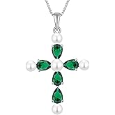 YL Cross Necklace 925 Sterling Silver Freshwater Pearls Pendant Birthstone Religious Jewelry for Women