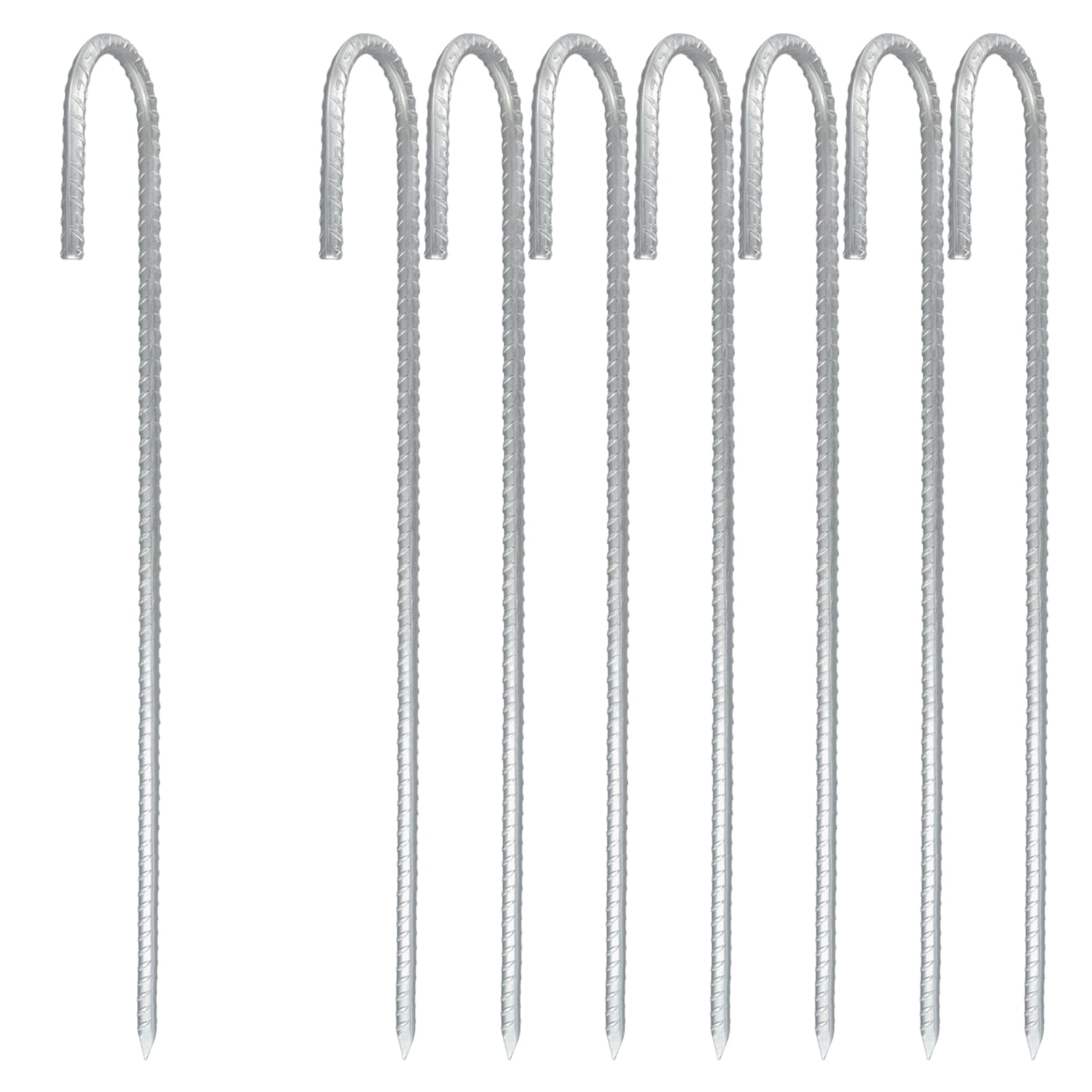 KEILEOHO Pack of 8 30 cm J ground anchors, trampoline, J-hook, ground anchor, ground anchor, galvanised steel, garden pegs, pegs for trampolines, securing canopies, tents, camping fence