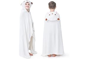 ZIONOR Hooded Bath Towel for Kids - 50''L x 35''W Extra-Large Hooded Towels for Big Kids 6-10, Kids Beach Towels Made from Bamboo Rayon, Suitable for Bath, Pool, Beach(White Bear)