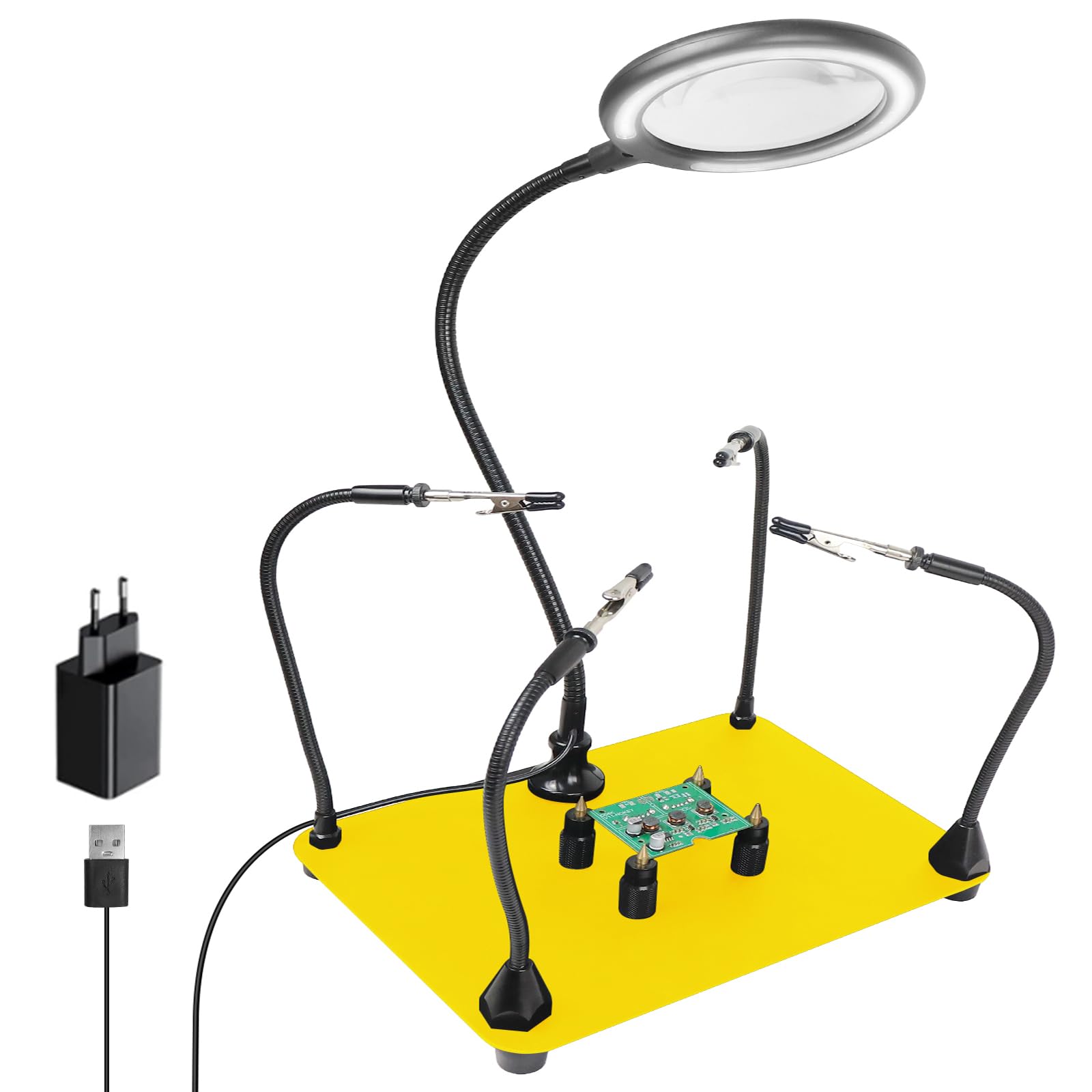 3X Helping Hands Soldering Third Hand with Dimmable LED, Magnifying Glass with Light Stand Soldering Holder Heavy Duty Base for Welding Jewelry DIY Crafts Hobbies