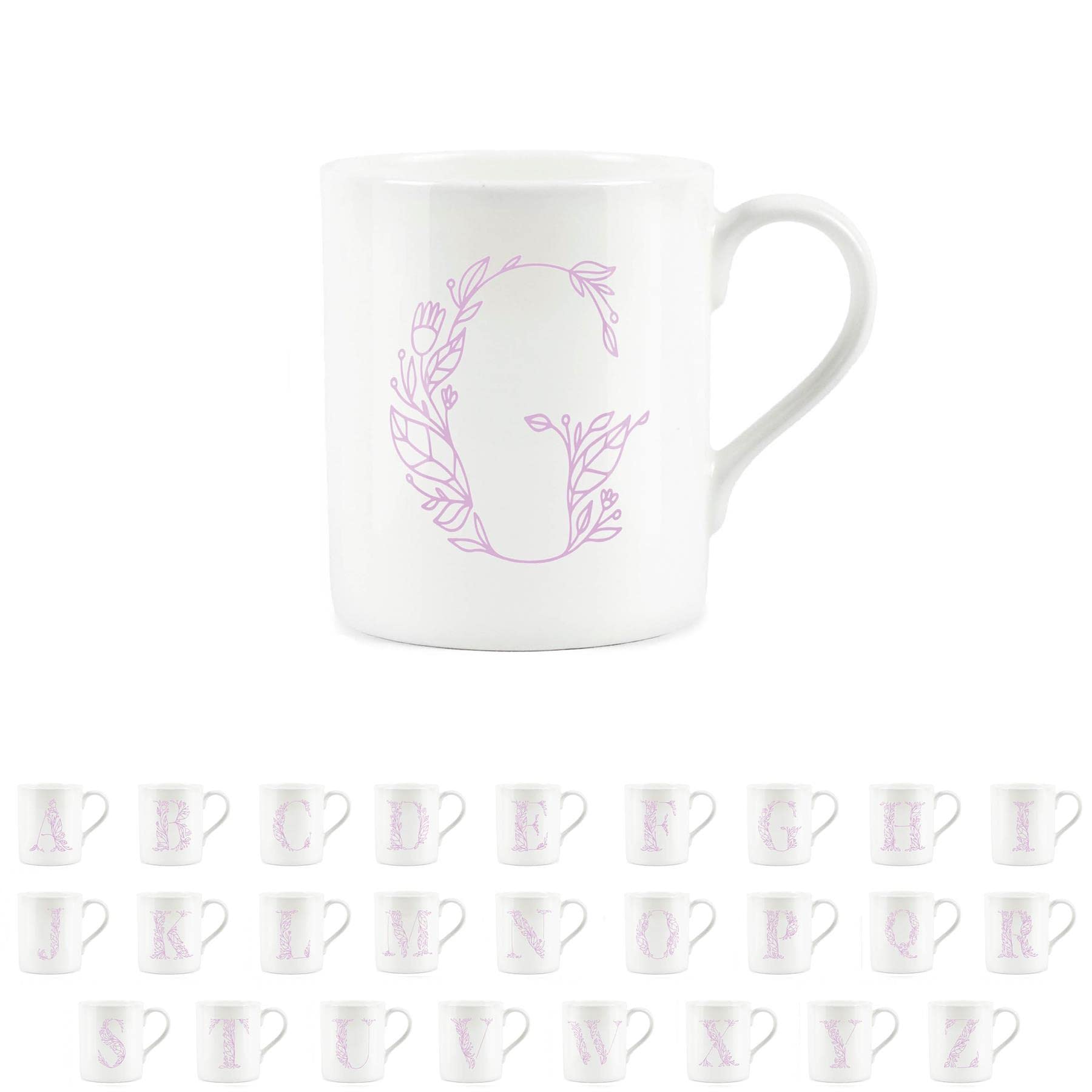 Purely Home Floral Pink Letter G Mug - Fine Bone China Small Coffee Tea Mug Present Personalised Initial Gift