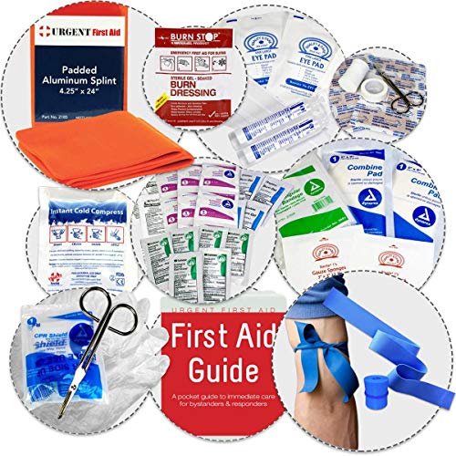 OSHA & ANSI 2 Shelf Industrial First Aid Cabinet with Pocket Liner, 75 Person, 562 Pieces, 2015 Class B+, Types I & II, Made in USA by Urgent First AidTM with Extra Content & New ANSI First Aid Guide