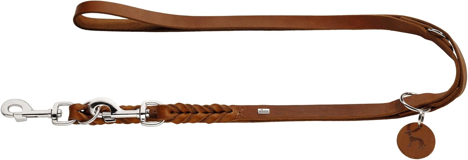 HUNTER Training leash Solid Education, 13/200 Soft genuine cow leather, cognac, X-Small