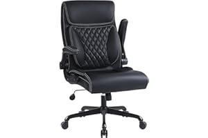 Youhauchair Executive Office Chair, Ergonomic PU Leather Computer Desk Chair with Lumbar Support, Flip-up Armrests and Adjustable Height, for Home Office, Black