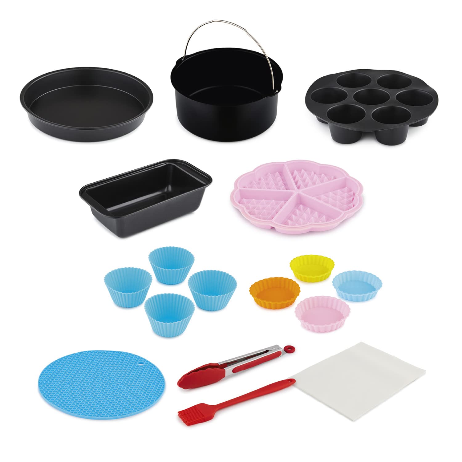 Tower T17038011 Vortx 17-Piece Air Fryer Oven Baking Bundle with Waffle Mould, Tartlet Moulds and Loaf Tin, Black