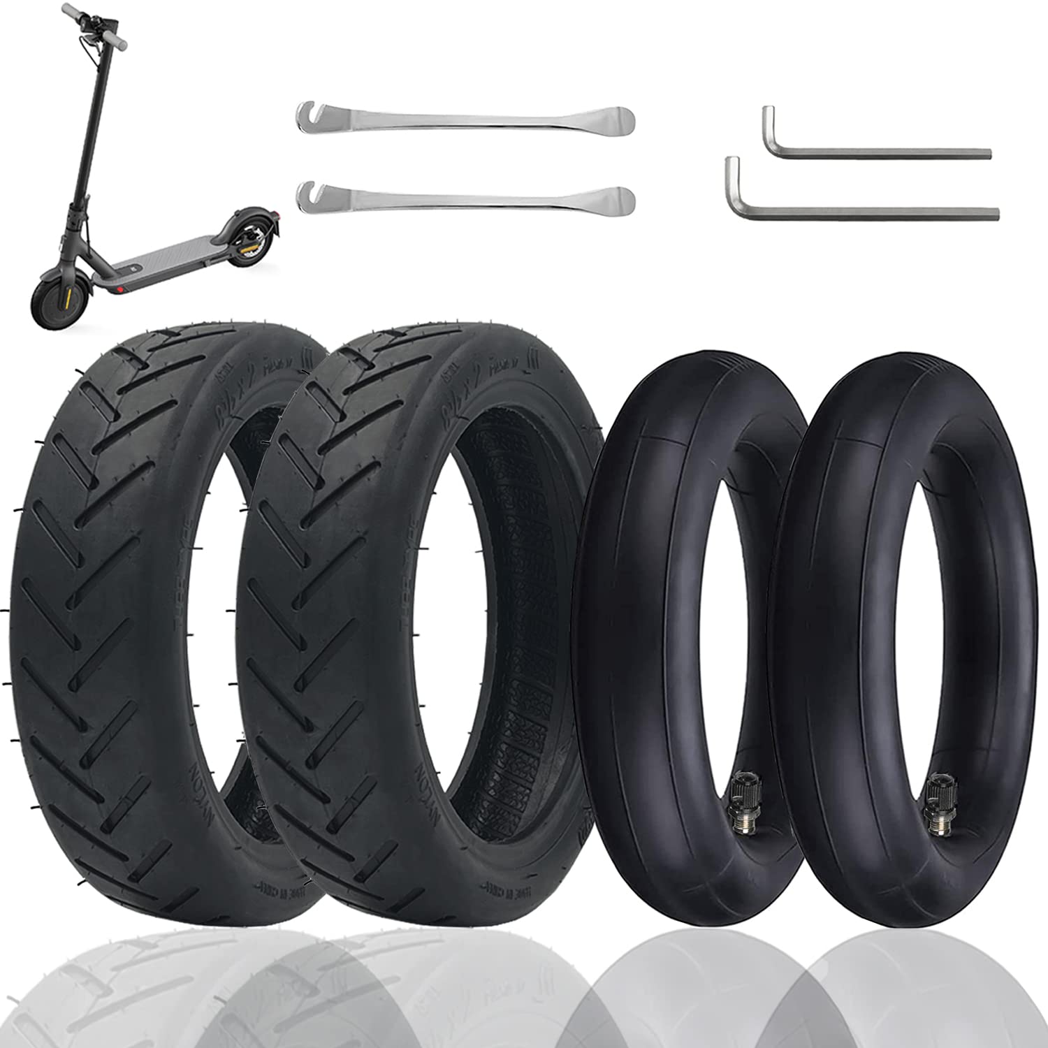 OUXI 8 1/2×2 Xiaomi M365 Tires,8.5 Inch Spare Wheel Outer And Inner Tires for Mijia Xiaomi M365/M365Pro Durable And Anti-slip Electric Scooter Butyl Rubber Tires,8.5 Inch Scooter Tire(2 inner+2 outer)