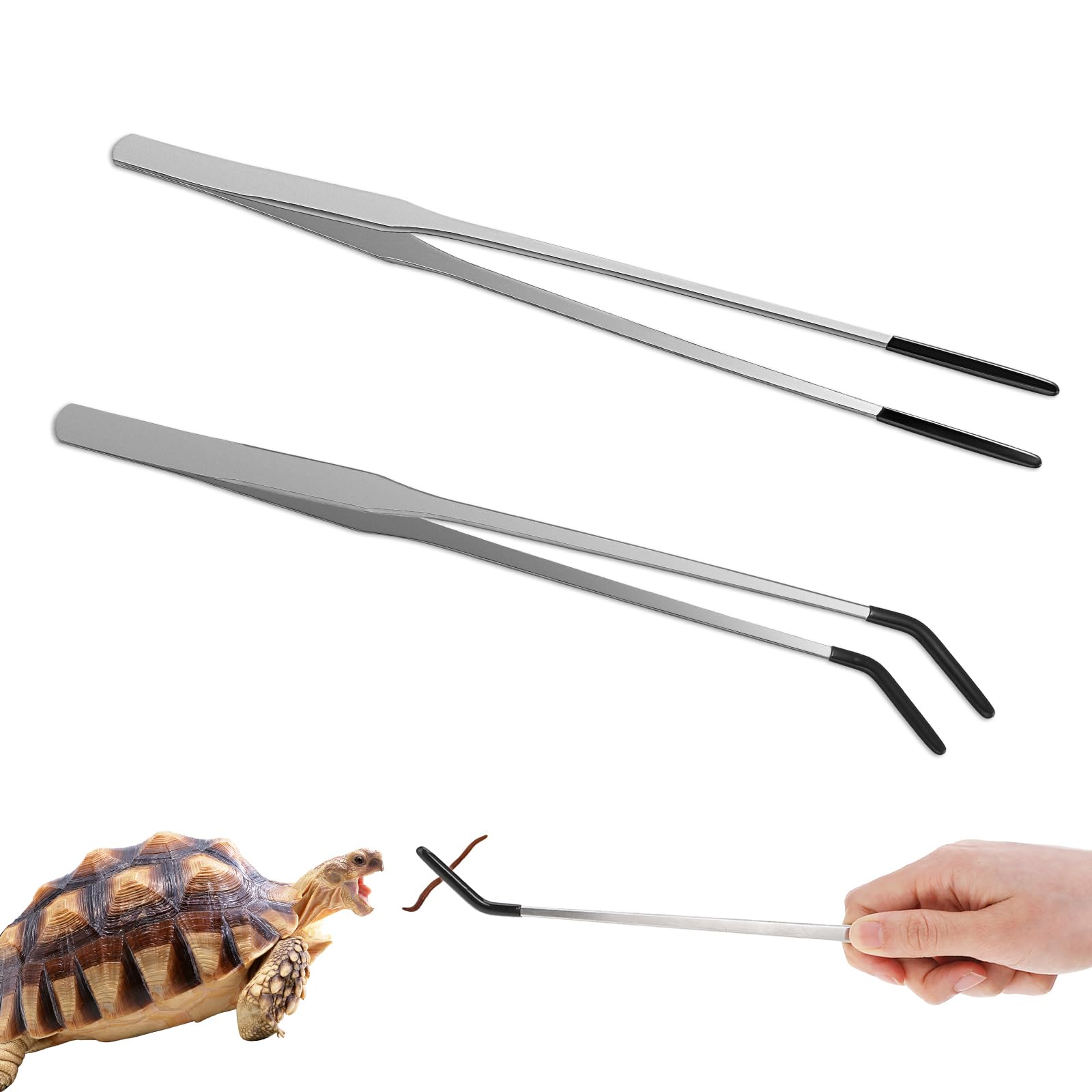 Thinp 2 Pcs Reptile Feeding Tongs, Stainless Steel Feeder, Long Tweezers Aquarium Terrarium Feeder Tool, 10.6 Inch Silver