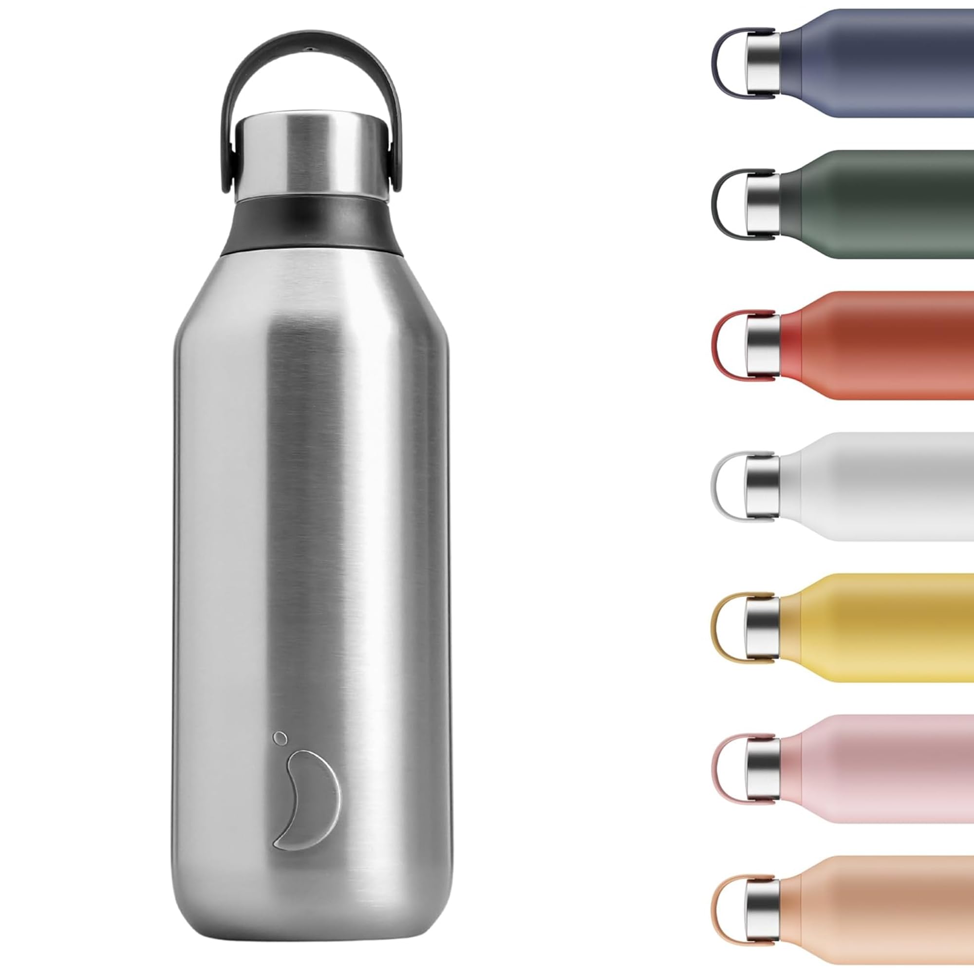 Chilly's Series 2 Water Bottle - Vacuum Insulated Stainless Steel Water Bottle with Soft Collar & Carry Loop, Thermal Flask for Hot & Cold Drinks - Leak Proof, No Sweat - Stainless Steel, 500ml