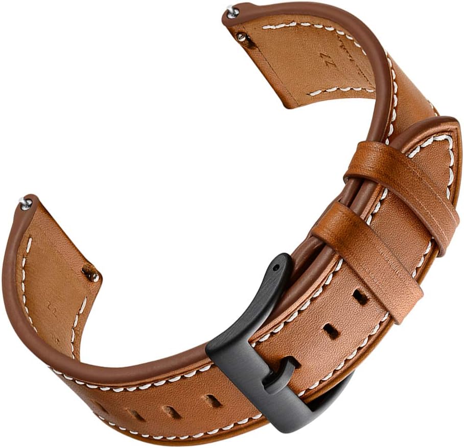 Leather Watch Band Compatible with Samsung Galaxy Watch 46mm Bands/Galaxy Watch 3 45mm Band 22mm Watch Band Quick Release for Samsung Gear S3 Frontier/Classic Watch Bands Strap for Men Women Brown