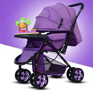 Bequeme Kinderwagen Kinderwagen Leichter Spaziergänger Compact Travel System Kinderwagen Sitzen Kann Und Lie Stoß- Kinderwagen-Fünf-Punkt-Sicherheitsgurt, 0-25 (Color : Purple)