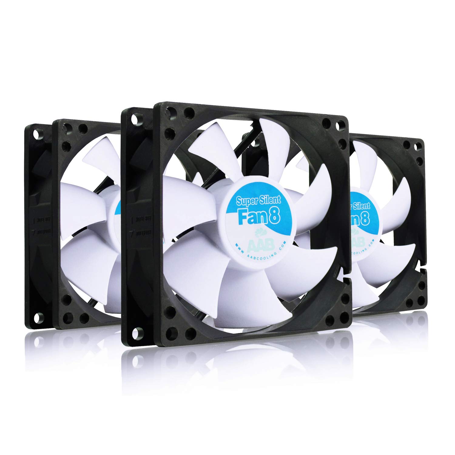 AABCOOLING Super Silent 80mm Fan - Silent and Efficient with 4 Anti-vibration Pads, CPU Cooler, Airflow - Value Pack 3 Pieces, 13.9 dB(A), 19.4 CFM, 1600 RPM