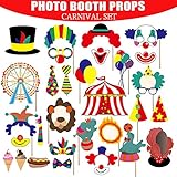 49pcs Carnival Circus Photo Booth Props - Circus Birthday Party Supplies Carnival Bachelorette Party Decorations
