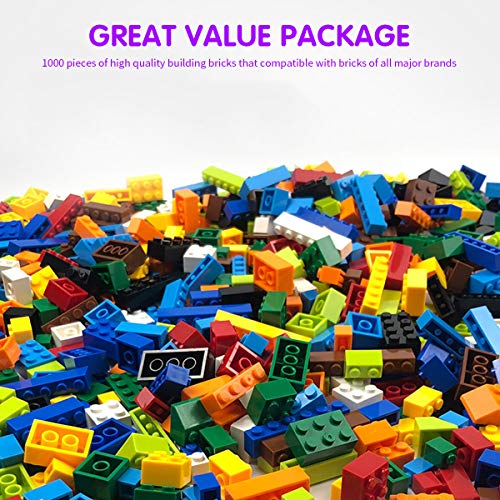 CHAIN PEAK Building Bricks 1000 Pieces, Basic Building Blocks with Random Colors, 8 Shapes