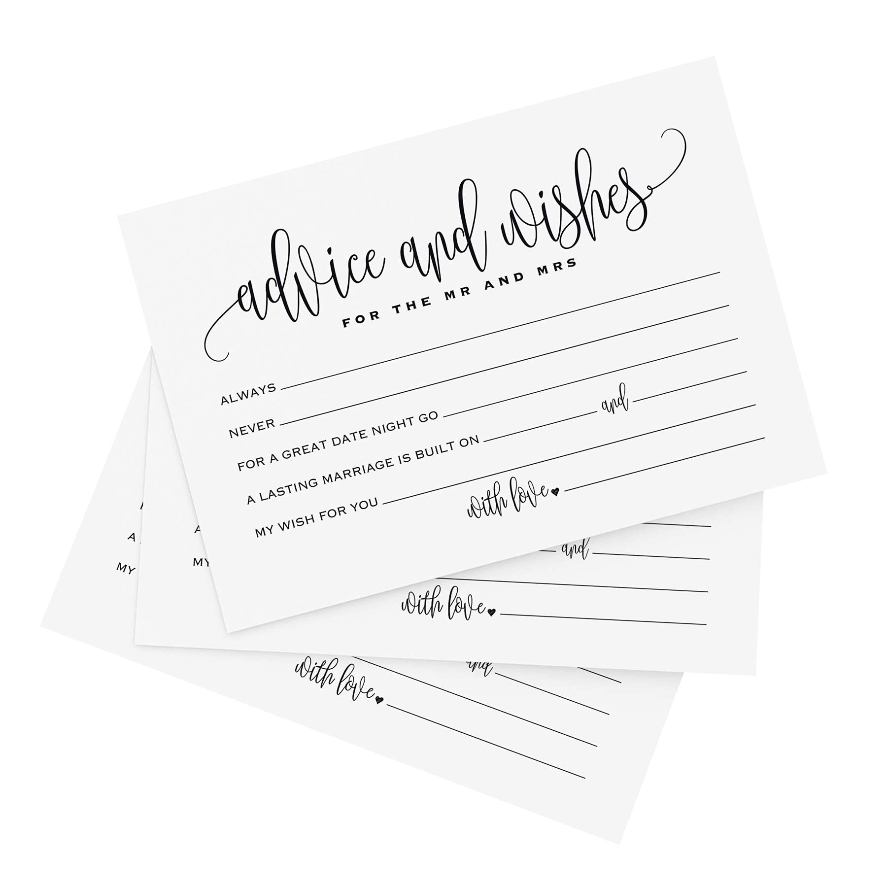 Bliss Collections Mad Libs Advice and Wishes Cards for The New Mr and Mrs, Bride and Groom, Newlyweds, Wedding Reception Decorations, Bridal Shower, Pack of 50 Cards, 102 x 152 mm