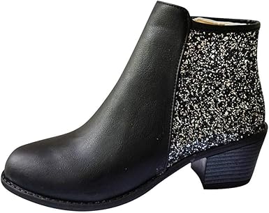 sequin low heel boots