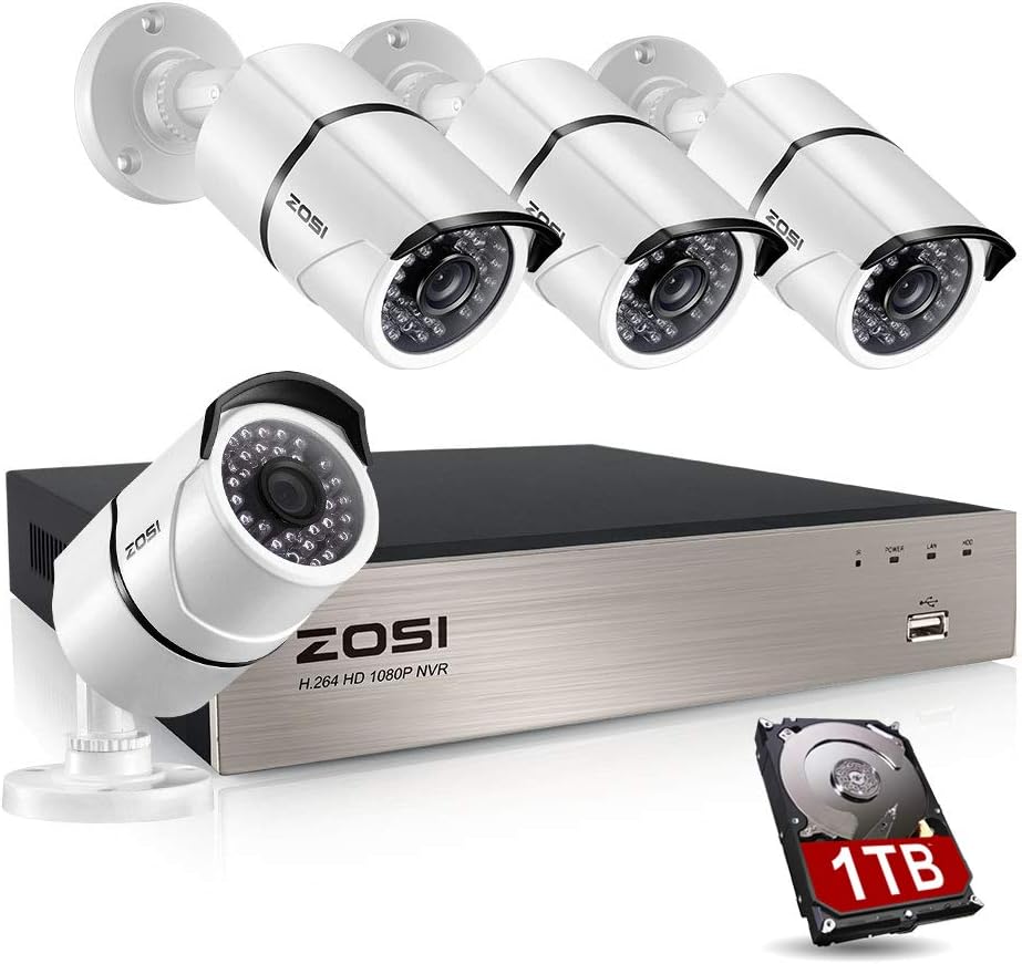 ZOSI 8CH 1080P POE CCTV Camera System for Home Security 8CH POE NVR Recorder 1TB Hard Drive 4X