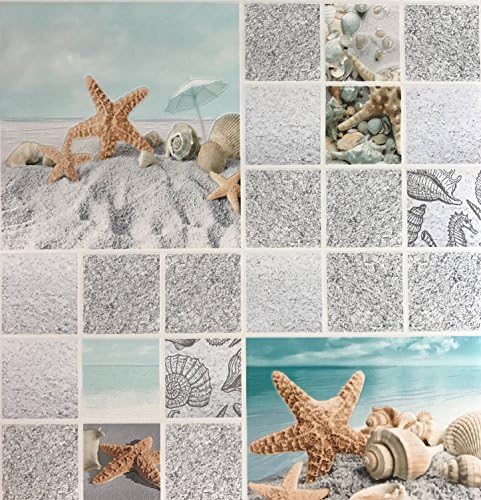 Slavyanski vinyl wallpaper nautical gray blue ocean sea sand shells stone tiles pattern coverings textured old vintage retro double roll wallcovering wall paper decal decor textures embossed 3D modern