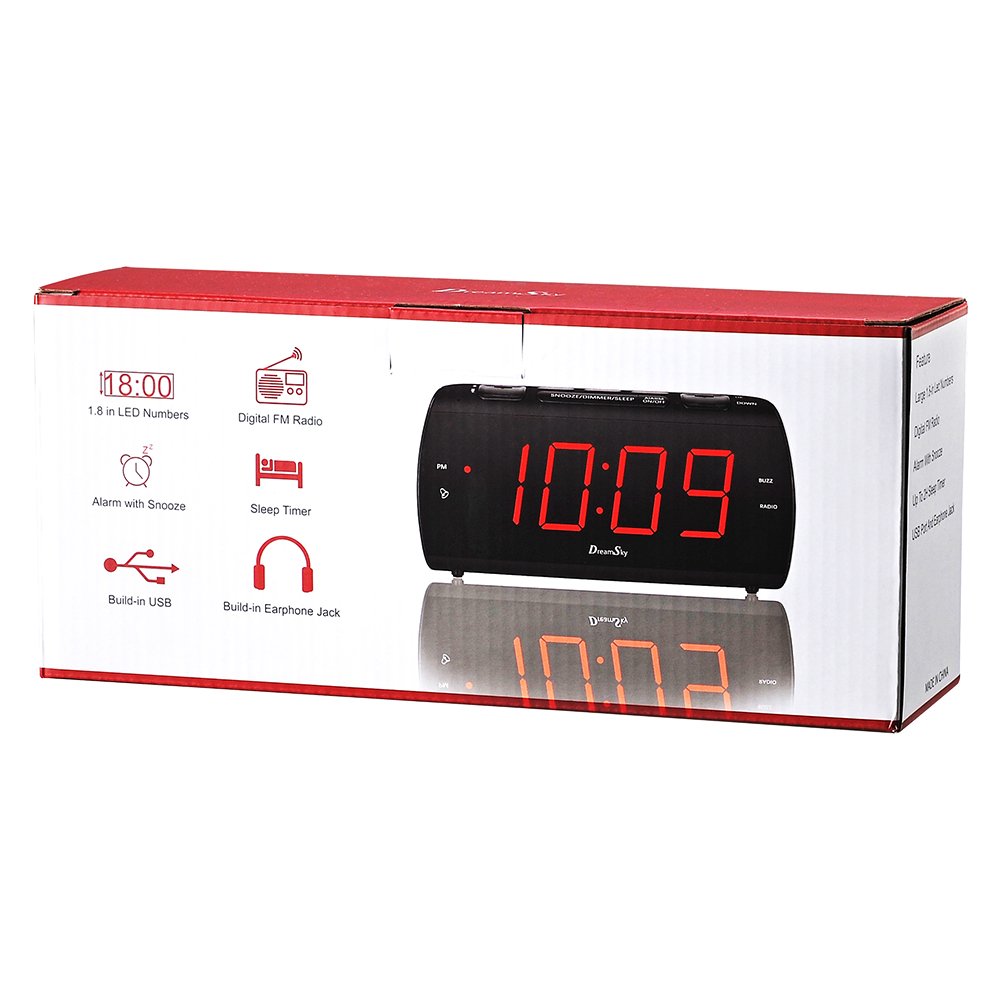 DreamSky Digital Alarm Clock Radio with USB Charging Port and FM Radios