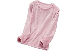 Women's Fleece Pajamas Tops Long Sleeve Thermal Pullover Winter Warm Crewneck Shirts Soft Fuzzy Loungewear
