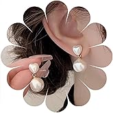 W WEILIRIAN Boho Pearl Heart Earrings Gold Pearl Drop Earrings Love Heart Dangle Earrings Pearl Wedding Earrings Jewelry for Women