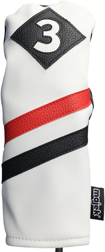 Majek Retro Golf Headcovers White Red and Black Vintage Leather Style 1 3 5 Driver and Fairway Head Covers Fits 460cc Drivers Classic Look : Sports & Outdoors