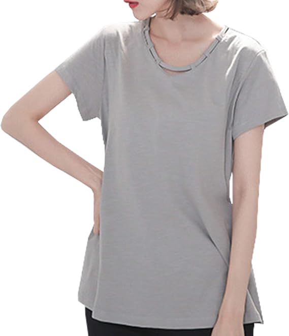 Amazon Co Jp My Spica 授乳服 Tシャツ カットソー 半袖 カジュアル トップス 授乳 口 付き 産後 シンプル ゆったり 体型カバー 春 夏 グレー 服 ファッション小物