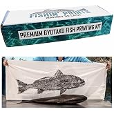 Fishin' Prints Gyotaku Fish Printing Kit, Food Grade Cuttlefish Ink &amp; Cloth | Standard Pack - Large 36x18 inch Cloth Sheets - Fillet and eat your fish after - Gift for Fishermen - DIY Gyotaku Supplies