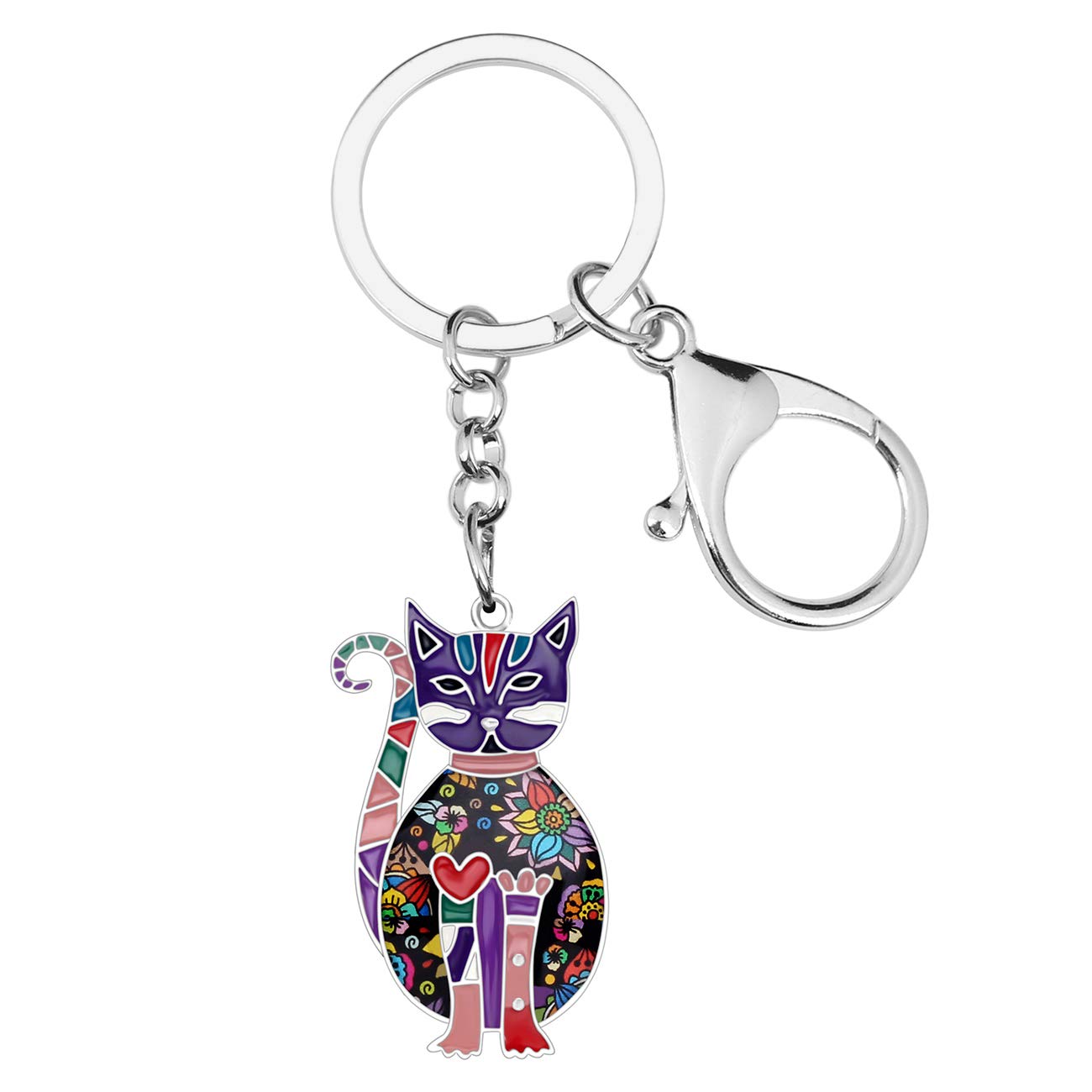 BONSNY Enamel Alloy Chain Cat Key Chains For Women Car Purse Handbag Charms (Violet)