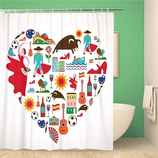 Topyee Shower Curtain Spanish Spain Love Barcelona Travel Flamenco Madrid Guitar Bullfight 66x72 Inches Waterproof Polyester Bathroom Decor Curtain Set With Hooks Amazon Ca Home Kitchen