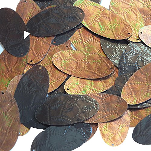Sequin Bronze Gold Iridescent Brown Oval 1.5 inch Tooled Leather Effect Couture Loose Paillettes. Made in USA.