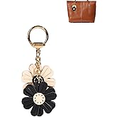 Yzikema Leather Flower Keychains ,Handmade Leather Key Ring Accessories,Bag Charm,Purse Charm,Elegant Gifts for Women