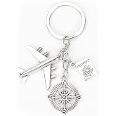 MUCOOS Airplane Keychains Travel Keychain for Women Compass Keyring Travel Airplane Keychain Gifts with Angel Charm