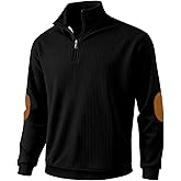 TAFLE Men's Quarter Zipper Pullover Corduroy Mock Neck Sweatshirt Spring Autumn Casual Knit Long Sleeve Polo Shirt