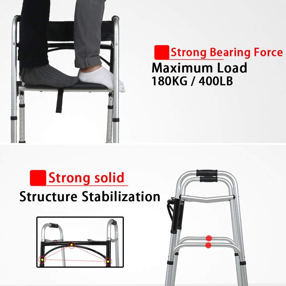 Portable Folding Rollator Walker with Seat 400 lb Capacity Height Adjustable Standard Walker Lightweight 4 Wheel Walker Rollator for Seniors, WithSeat -