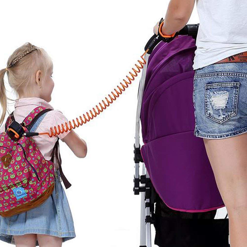 Cavo di Sicurezza da Polso per Bambini 1m/2m 360 Gradi Regolabile Cinghia Anti-perso sicurezza polso link Pettorine Bambino Anti perso Velcro Belt & braccialetto bambino Anti-lost cintura (Arancione, 1.5m)