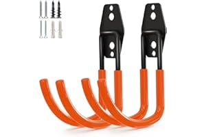 GeeWatom Garage Storage Utility Hooks，Garage Garden Tool Organizer，Steel Wall Mount Hooks, Large Garden U Hooks （2 Pack） (Type-2-Orange)