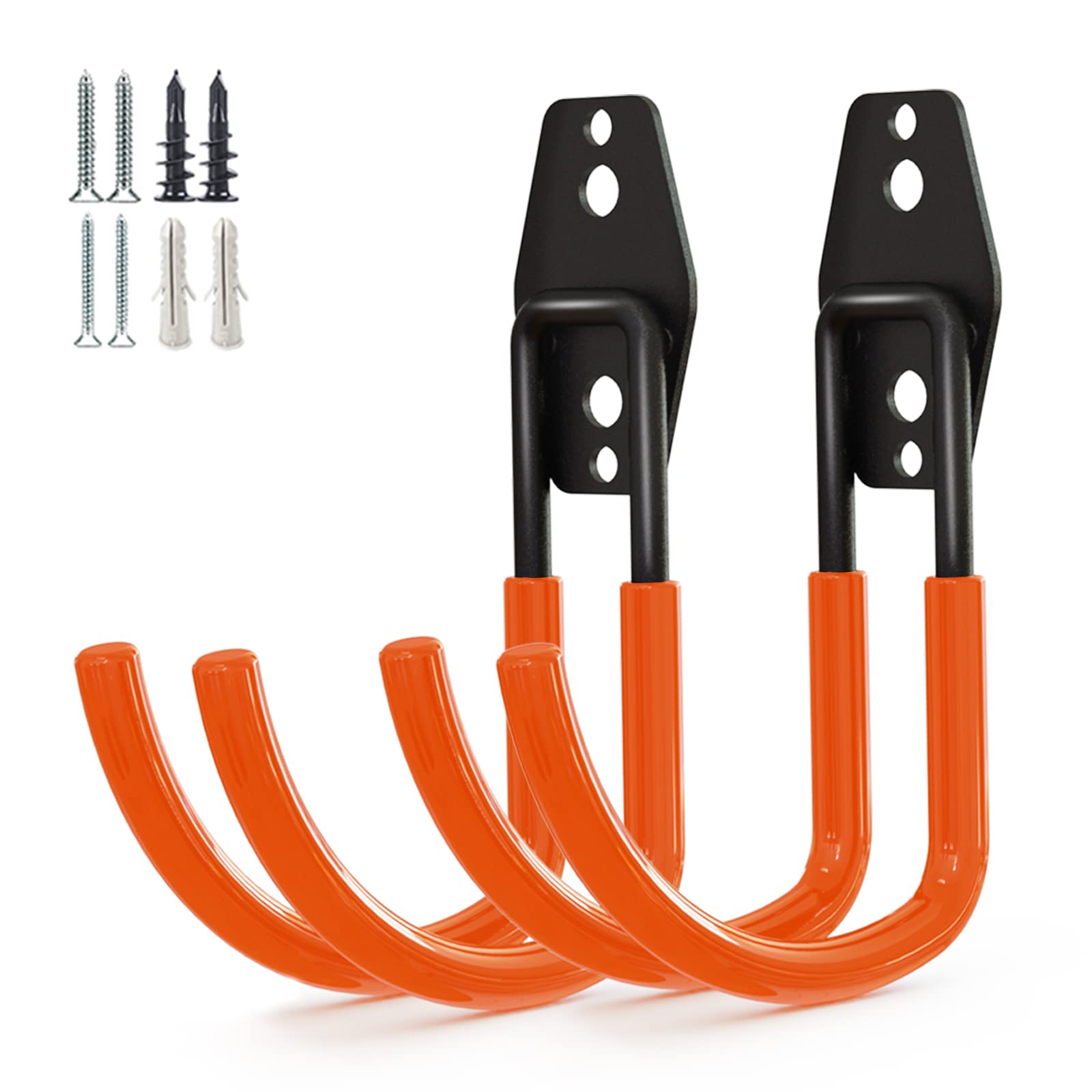 Photo 1 of Garage Storage Utility Hooks?Garage Garden Tool Organizer?Steel Wall Mount Hooks, Large Garden U Hooks ?2 Pack? (Type-2-Orange)