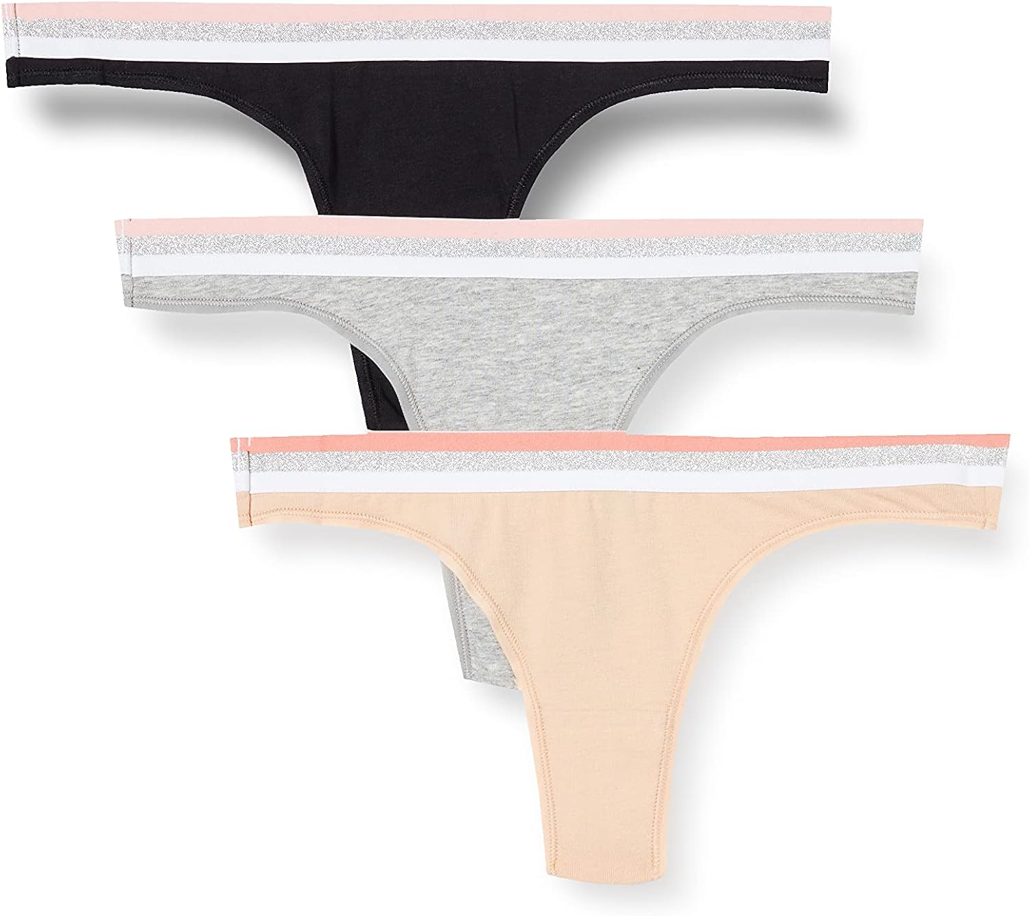 Iris & Lilly Damen Stringtanga, 3er-Pack, Mit Spitzenbündchen & Leoparden-Print – Hohes Bein, Tiefer Sitz