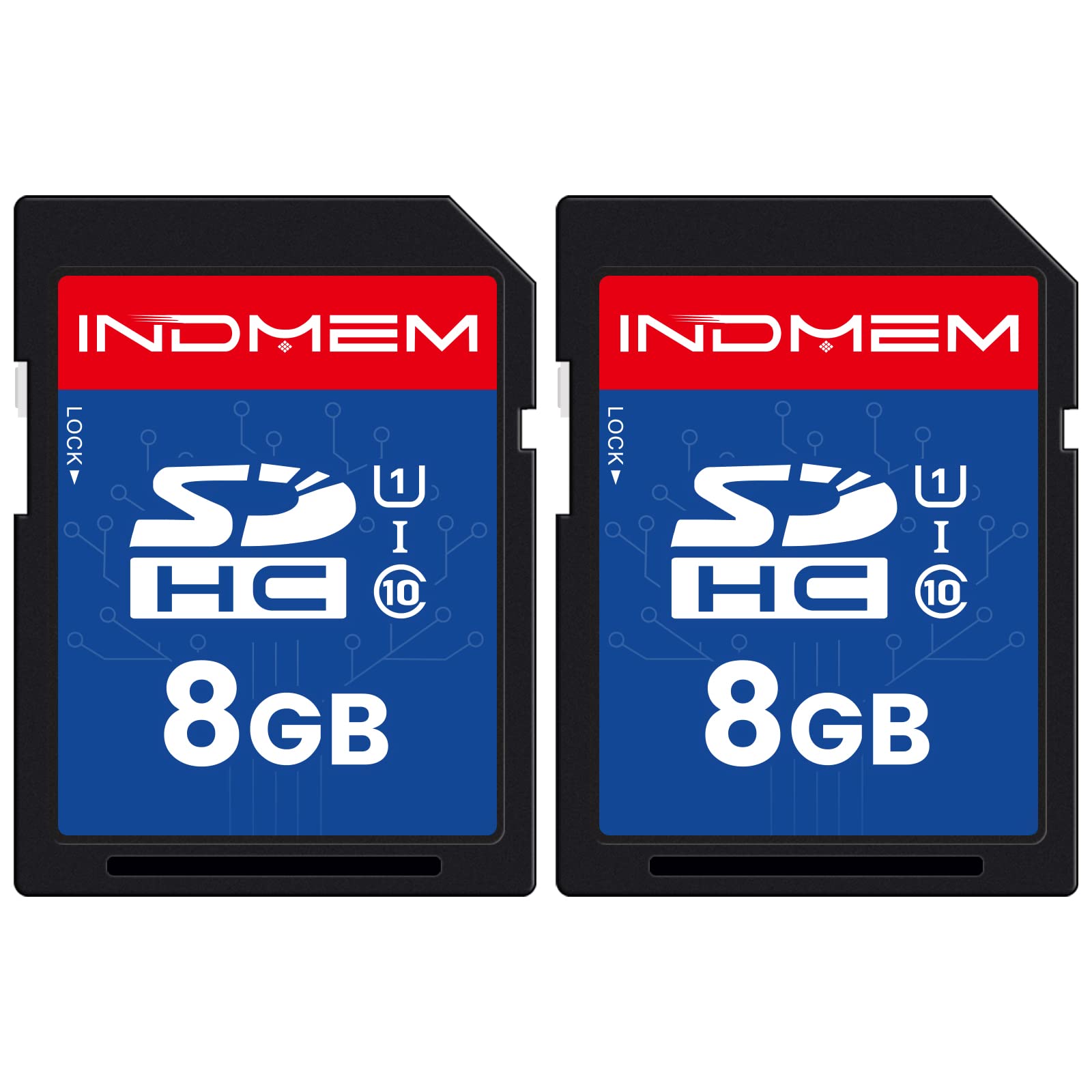 Photo 1 of INDMEM SD Card 8GB 2 Pack UHS-I U1 Class 10 8G SDHC Flash Memory Card Compatible with Digital Camera, Computer, Trail Cameras