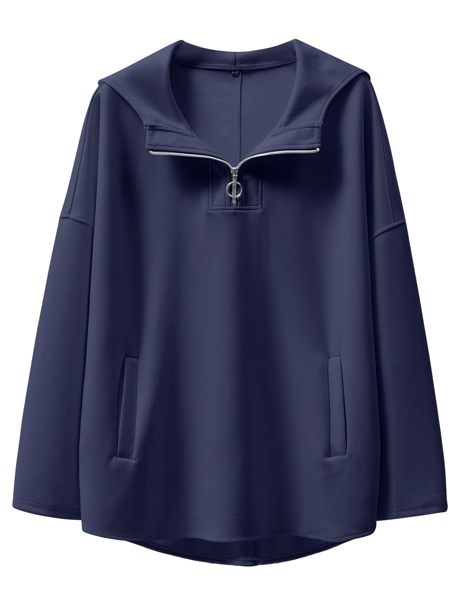 Photo 1 of (USED/FAIR) KLWCJFFF Womens Oversized Hoodie Quarter Zip Sweatshirts 2024 Fall Tunic Pullover Top Trendy Teen Girls Preppy Clothes Navy