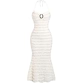 SOLY HUX Women's Halter Maxi Dress Tie Backless Sleeveless Fishtail Bodycon Beach Party Long Dresses