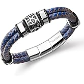 Touyony Mens Leather Bracelet Premium Leather Braided Bracelet Stainless Steel Jewelry Gift Accessories Men's Bracelet