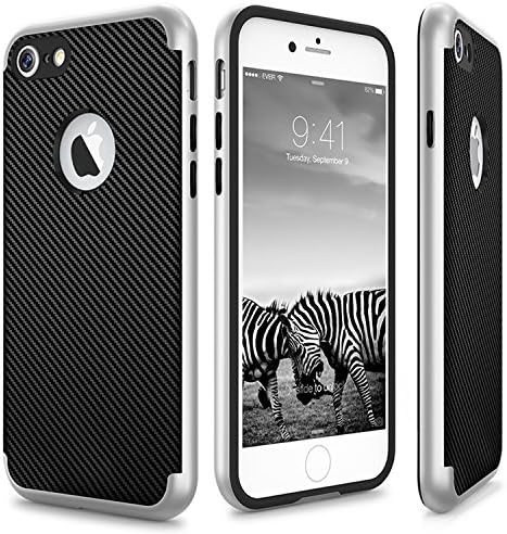 iPhone 7 Case Black [Chrome Armor 2] + [FREE BONUS: Screen Protector] - Premium Carbon Fiber Black and Silver Durable