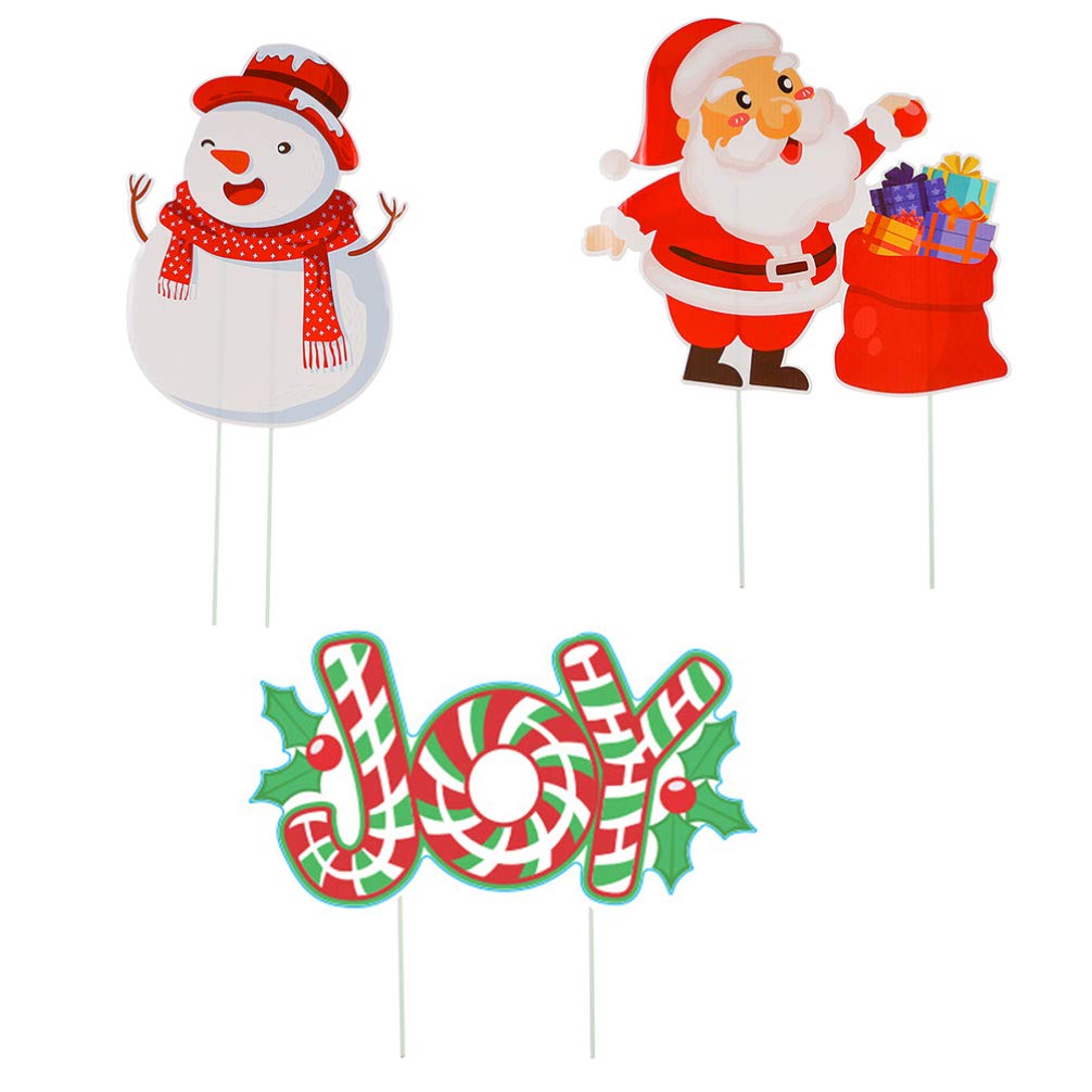 PRETYZOOM 3pcs Christmas Garden Stakes Cartoon Santa Snowman Yard Welcome Stakes Funny Xmas Garden Sign for Lawn Pathway Walkway Driveway Garden Decorations