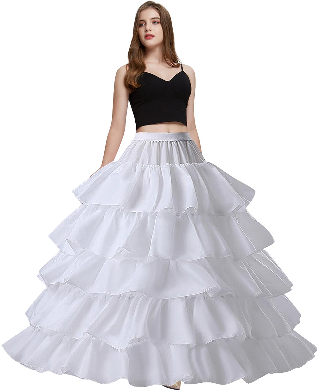 Photo 1 of Jaaytct Womens Crinoline 4 Hoops 5 Ruffles Layers Petticoat for Women Half Slips Underskirt for Wedding Dress Ball Gown