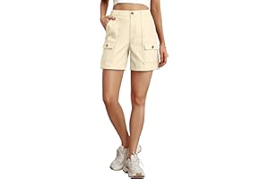 Lepunuo Cargo Shorts for Women Baggy Casual Elastic Waist Shorts Relaxed Fit Stretch Cargo Shorts with 6 Pockets