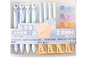 Dokpav 4 PCS Mechanical Pencil Set, Cute Pastel Drafting Pencils with 20 PCS 2 mm Pencil Leads, 4 PCS Erasers and 4 PCS Sharp
