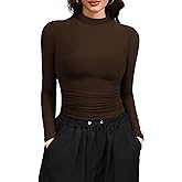 Laughido Women's Mock Neck Long Sleeve Slim Fit Double Lined T-Shirt Casual Basic Crop Tops 2025 Fall Clothes