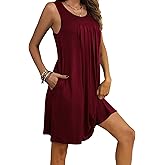 Ekouaer Women Nightgown with Pockets Sleep Shirts Sleeveless Sleepwear Pleated Front Nightshirt Round Neck Nightdress