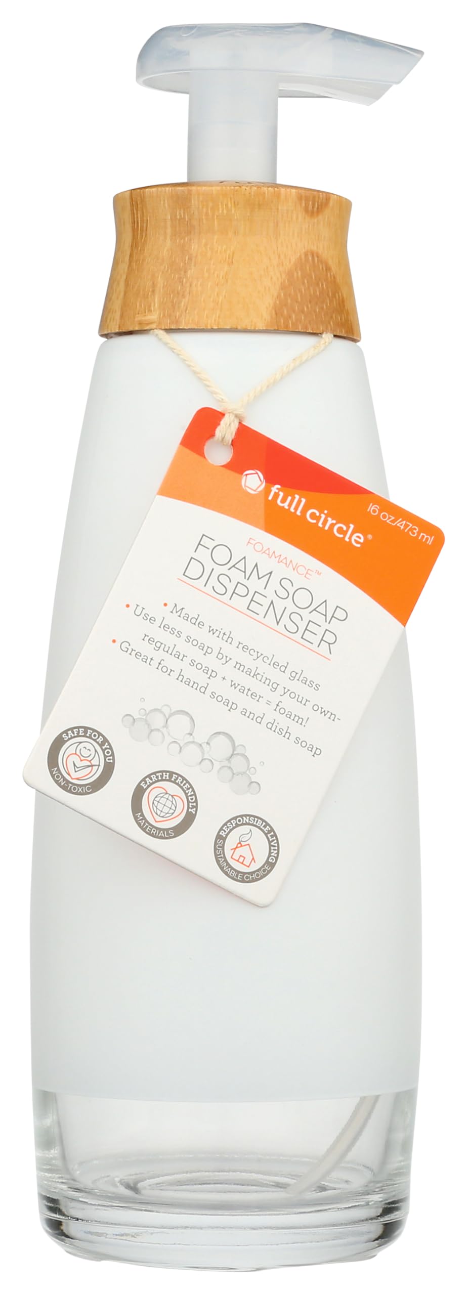 Full Circle Foamance, Foam Soap Dispenser, Bamboo Lid, 16-Ounce, White